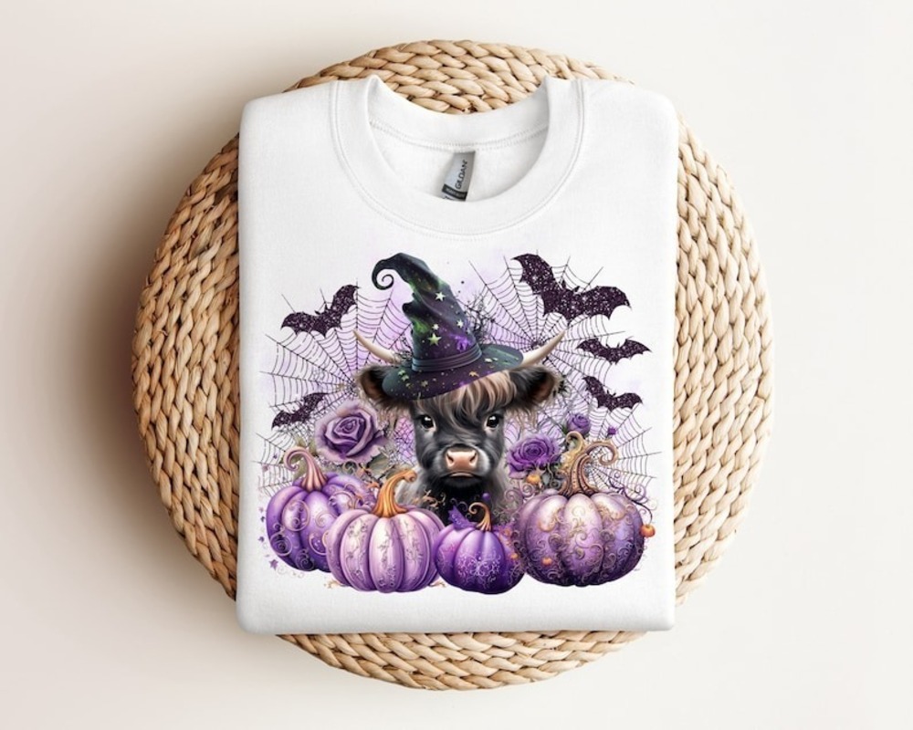 Baby Highland Cow Witch PNG T-shirt Sublimation Design